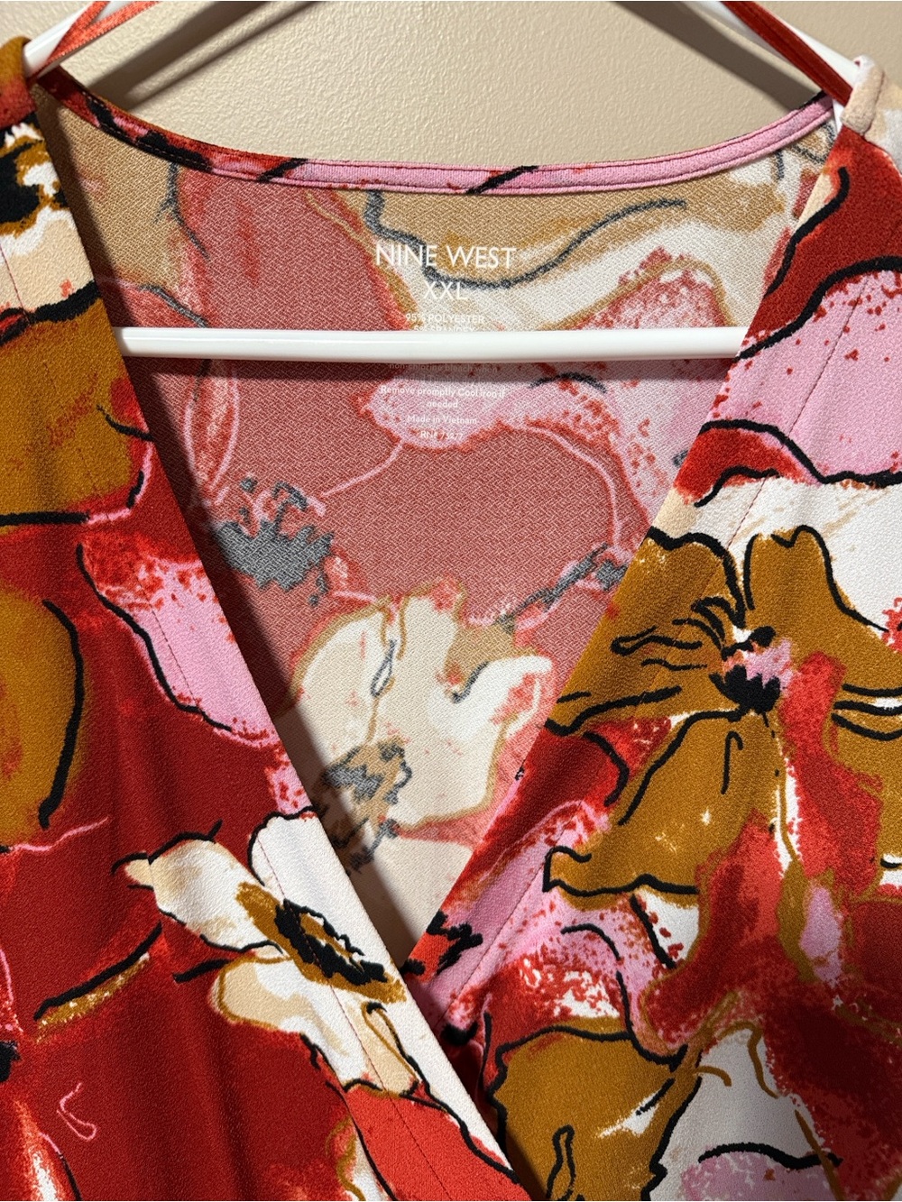 Nine West Floral Wrap Dress in Red, Pink, White, Brown - Picture 3 of 16